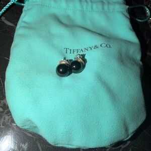 Tiffany & Co. Black Pearl Stud Earrings with Silver Posts